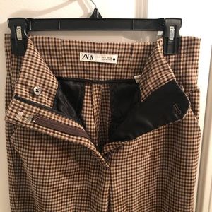 Zara bight waist tan and brown plaid trousers work pants